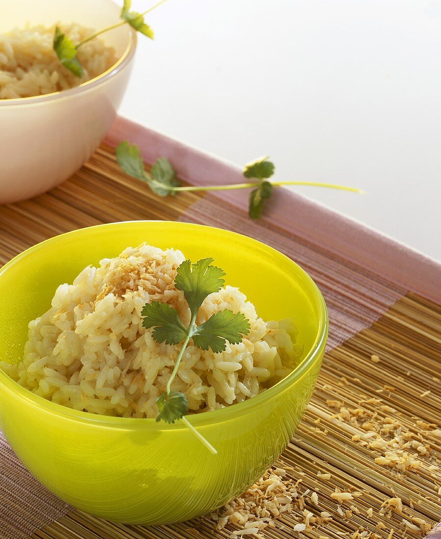 Coconut rice with coriander leaves