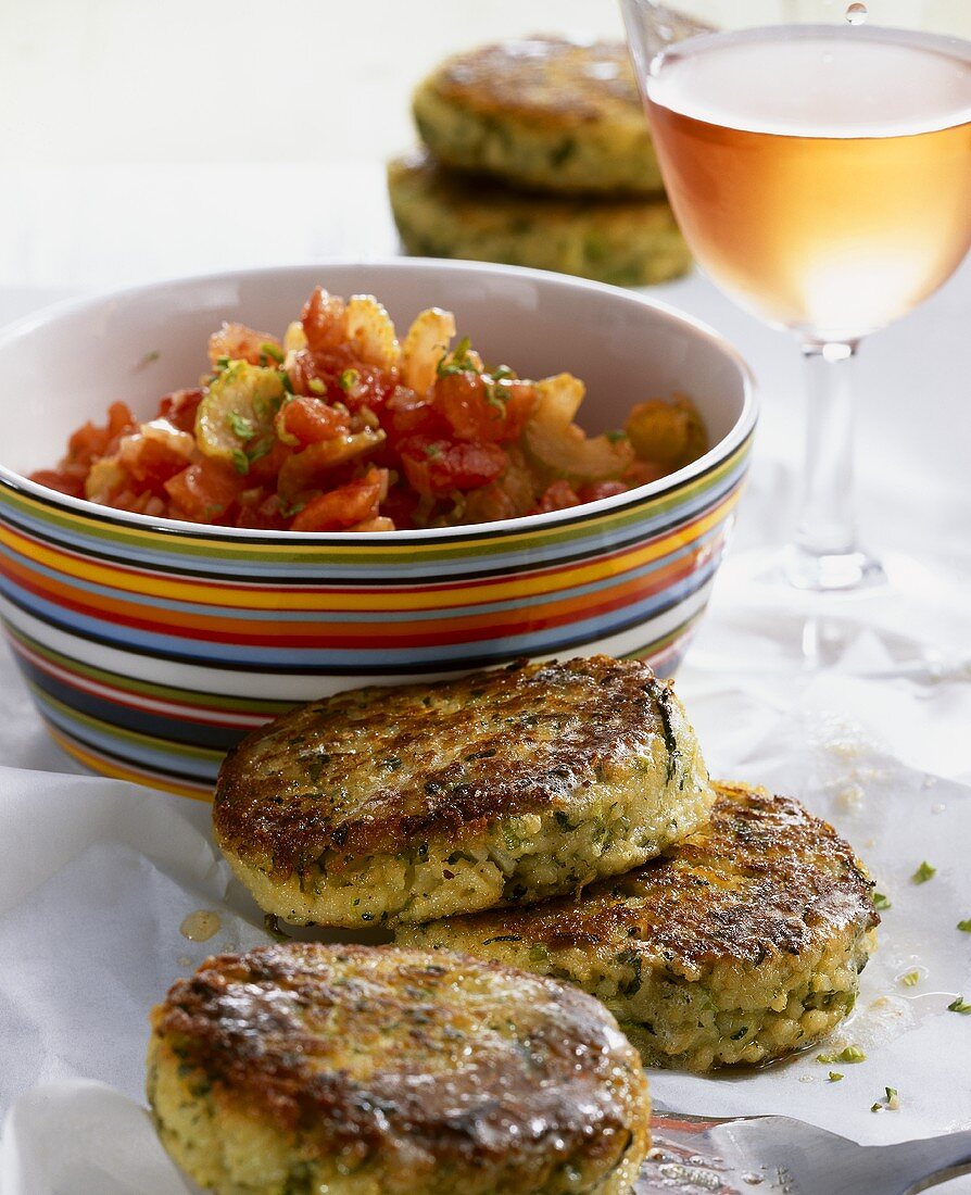 Couscous-Zucchini-Taler mit Tomatensalat
