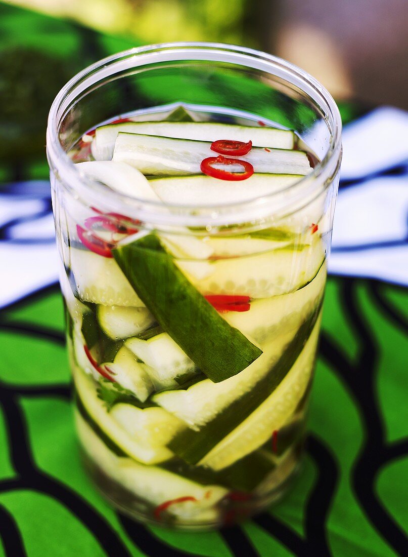 Pickled cucumber with chilli rings
