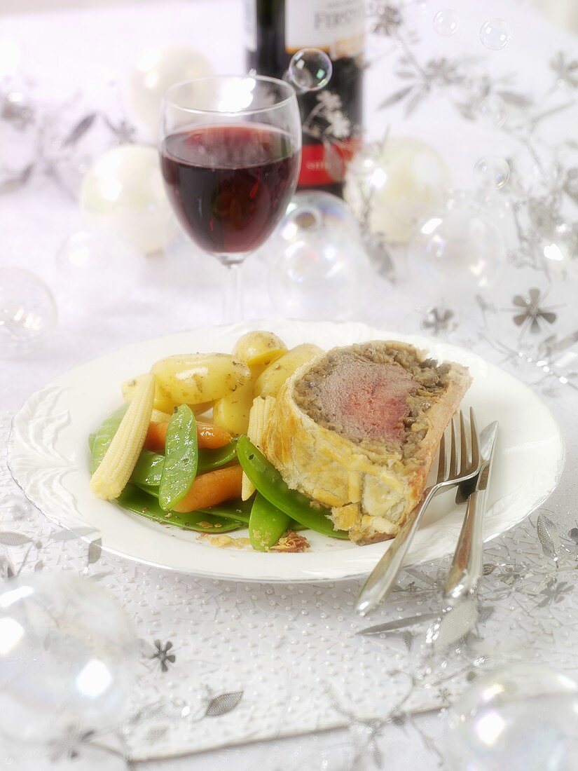 Beef Wellington with vegetables for Christmas