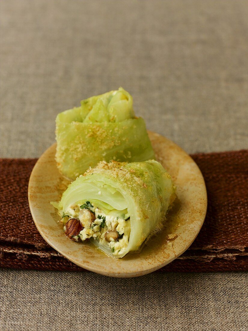 Stuffed cabbage leaf with goat's cheese & hazelnut stuffing