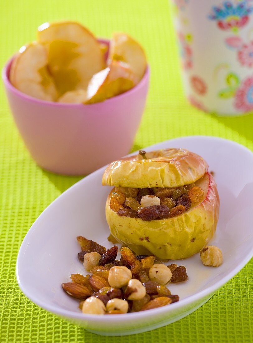 Baked apple with nuts and raisins