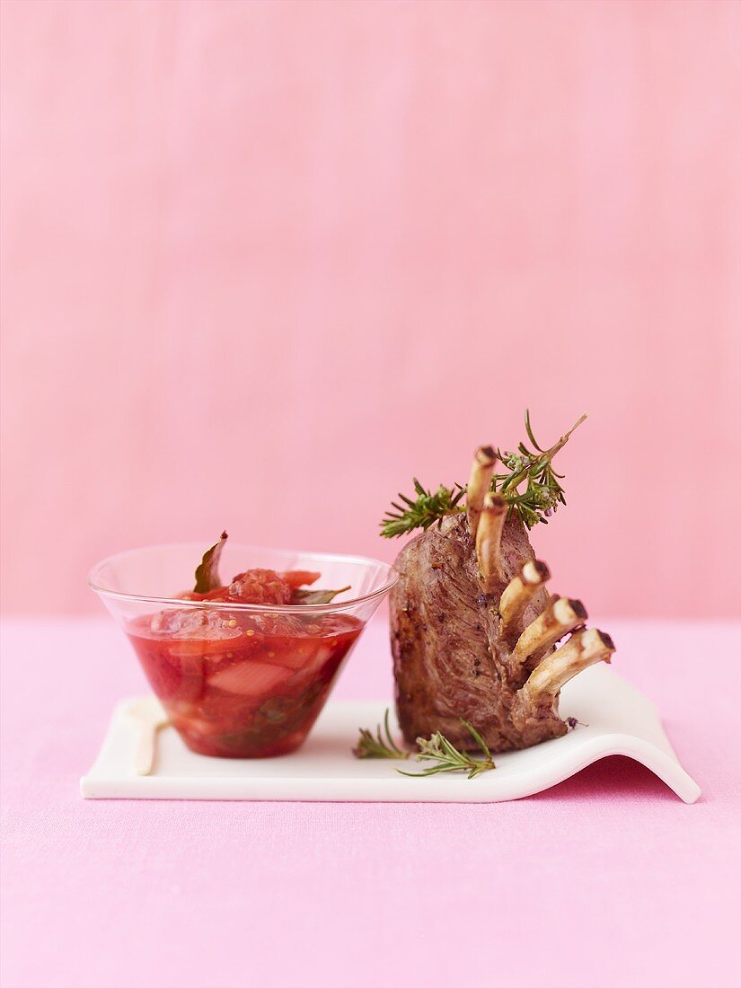 Rack of lamb with rhubarb and strawberry chutney