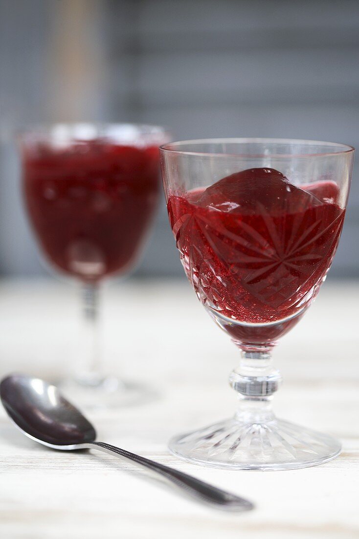 Raspberry jelly in two glasses