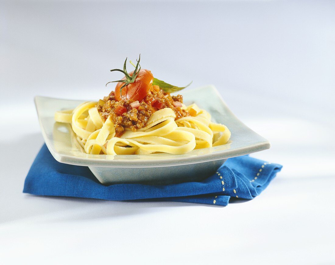 Ribbon pasta with bolognese sauce