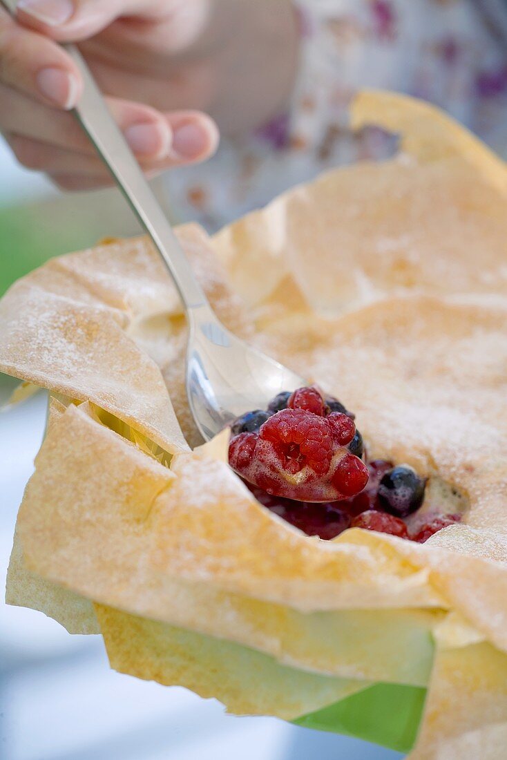 Mixed berry pie with filo pastry