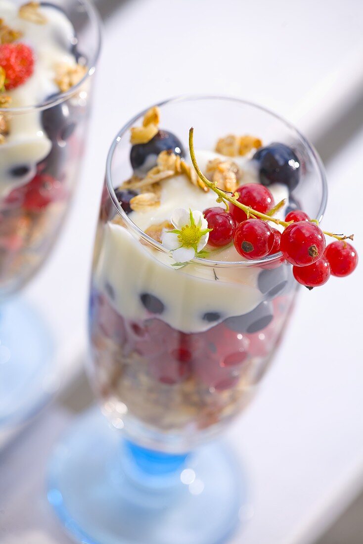 Muesli with fresh berries and vanilla yoghurt