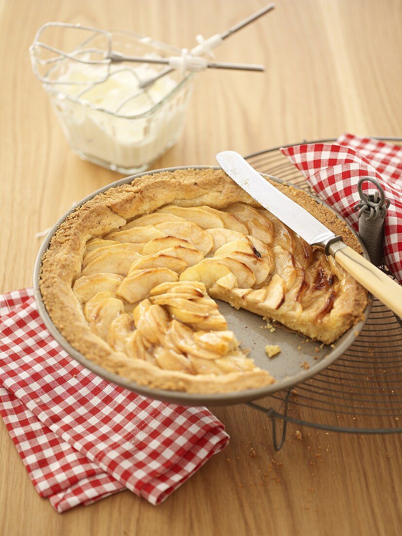 Apple pie with a piece removed