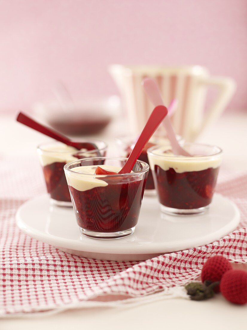 Red fruit compote and custard in glasses