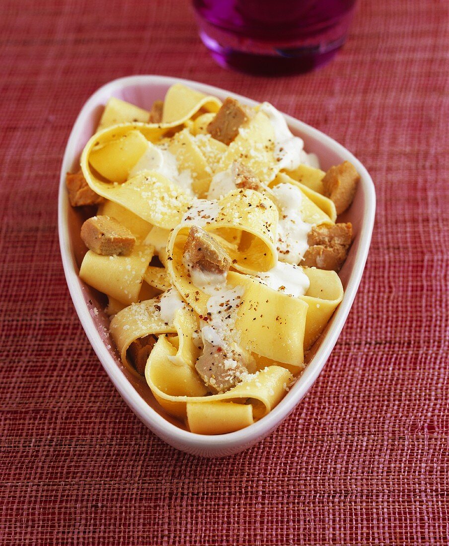 Pappardelle with foie gras and cream sauce