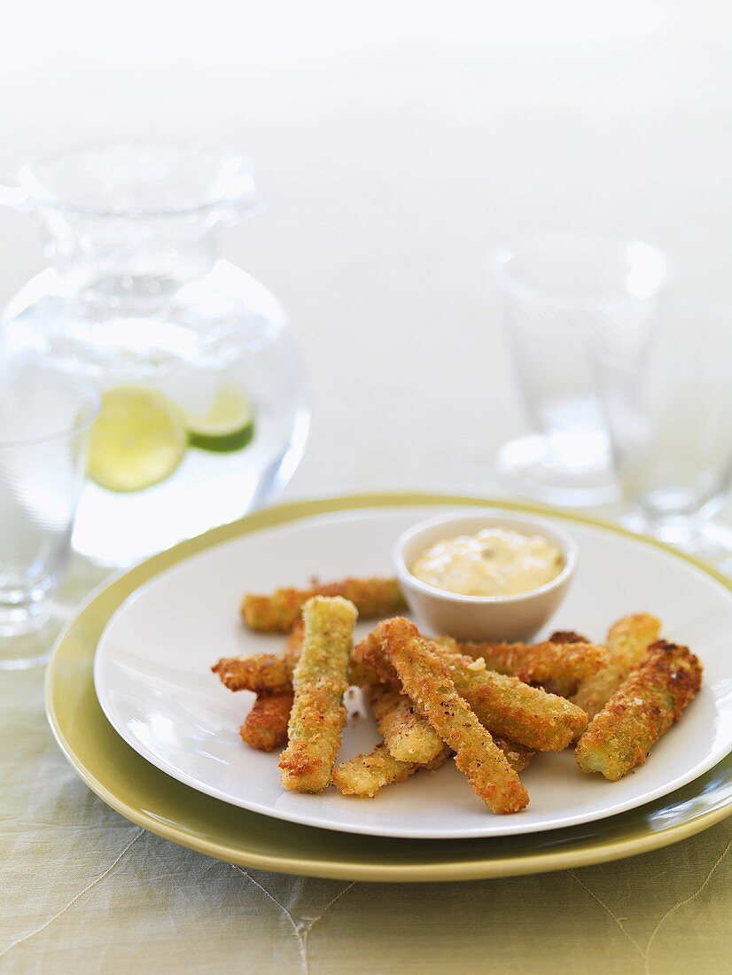 Celery in Parmesan coating with dip