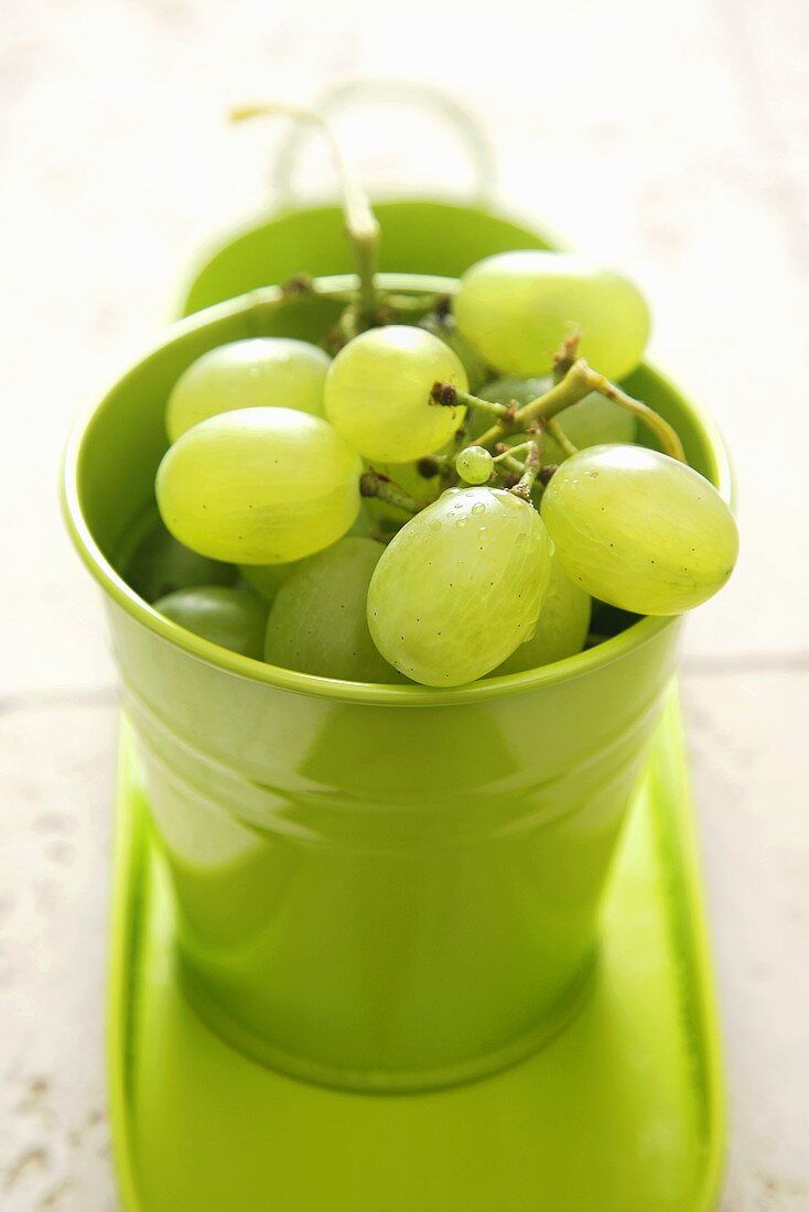 Green grapes in a green beaker