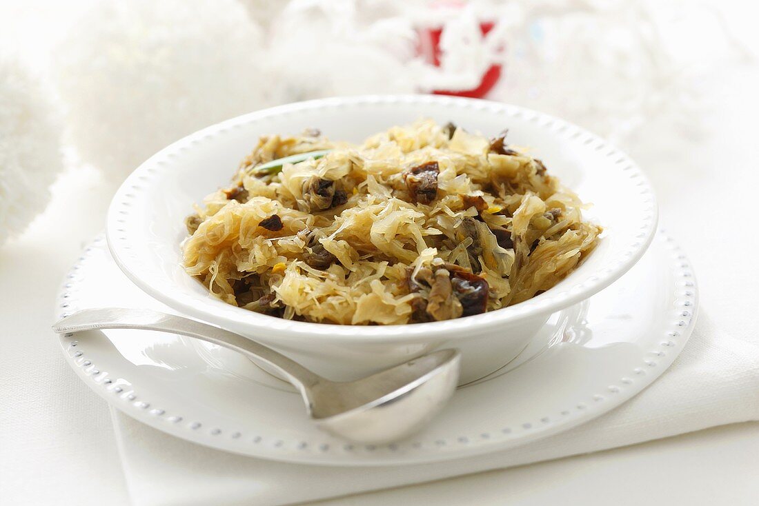 Sauerkraut with dried mushrooms (Christmas dish, Poland)