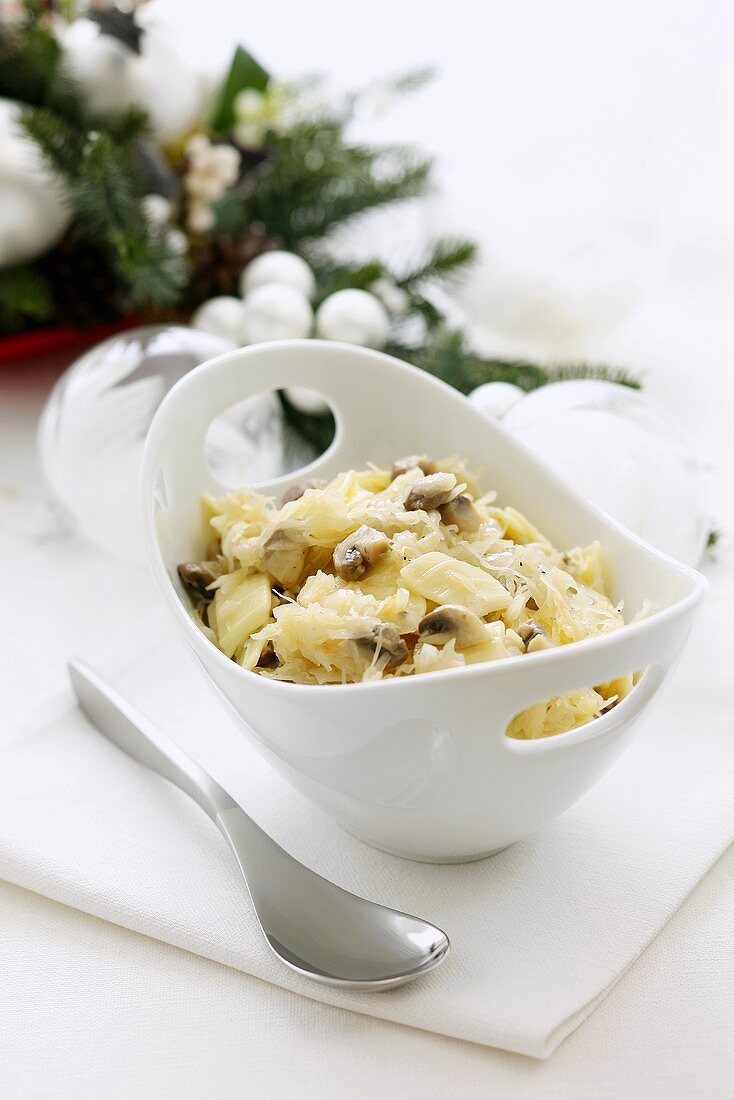 Sauerkraut with pasta and mushrooms for Christmas (Poland)