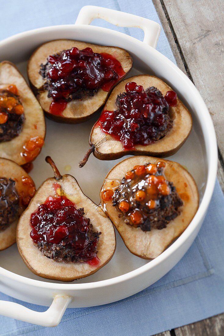 Pears stuffed with cranberries