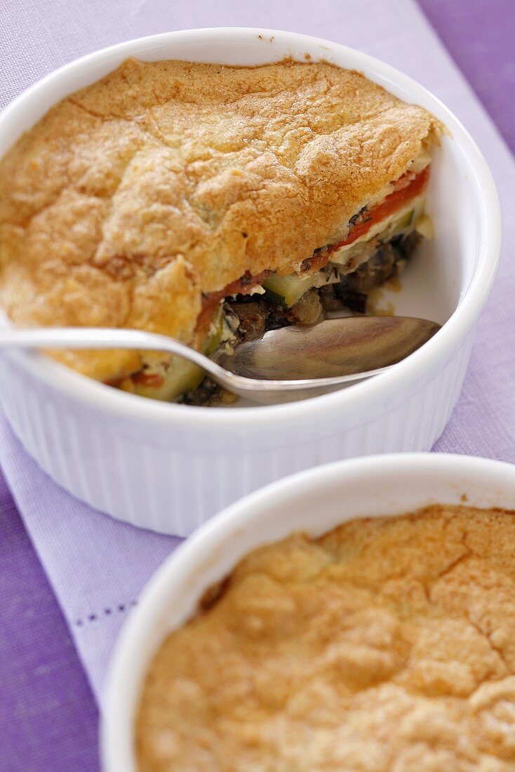 Vegetable soufflé with aubergines and courgettes