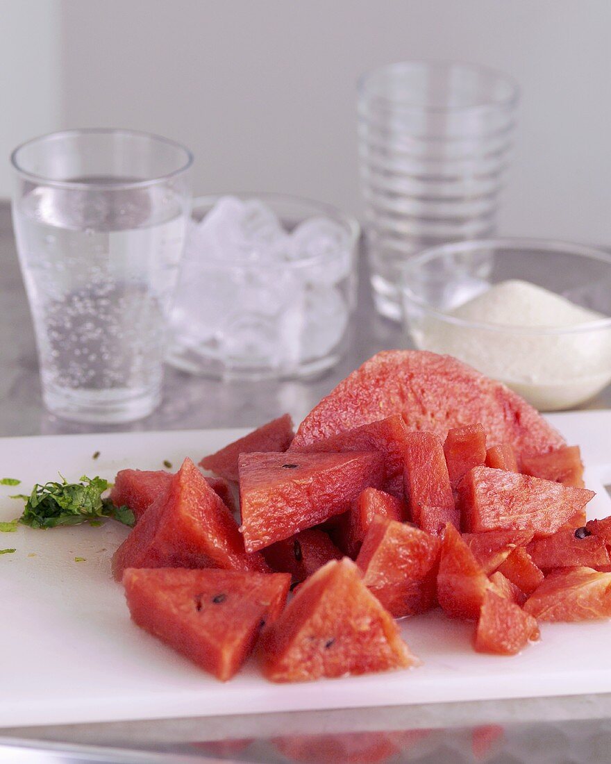 Wassermelone, in Stücke geschnitten