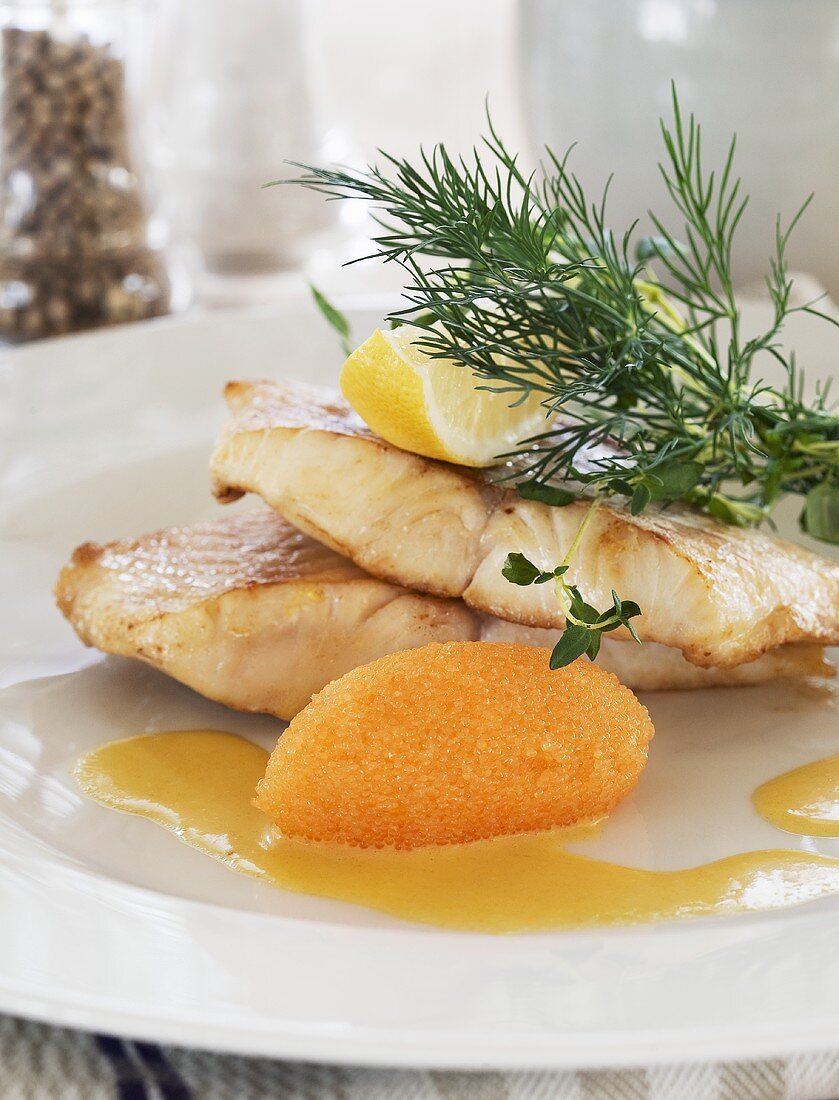Fish fillet with vendace roe and dill (Sweden)