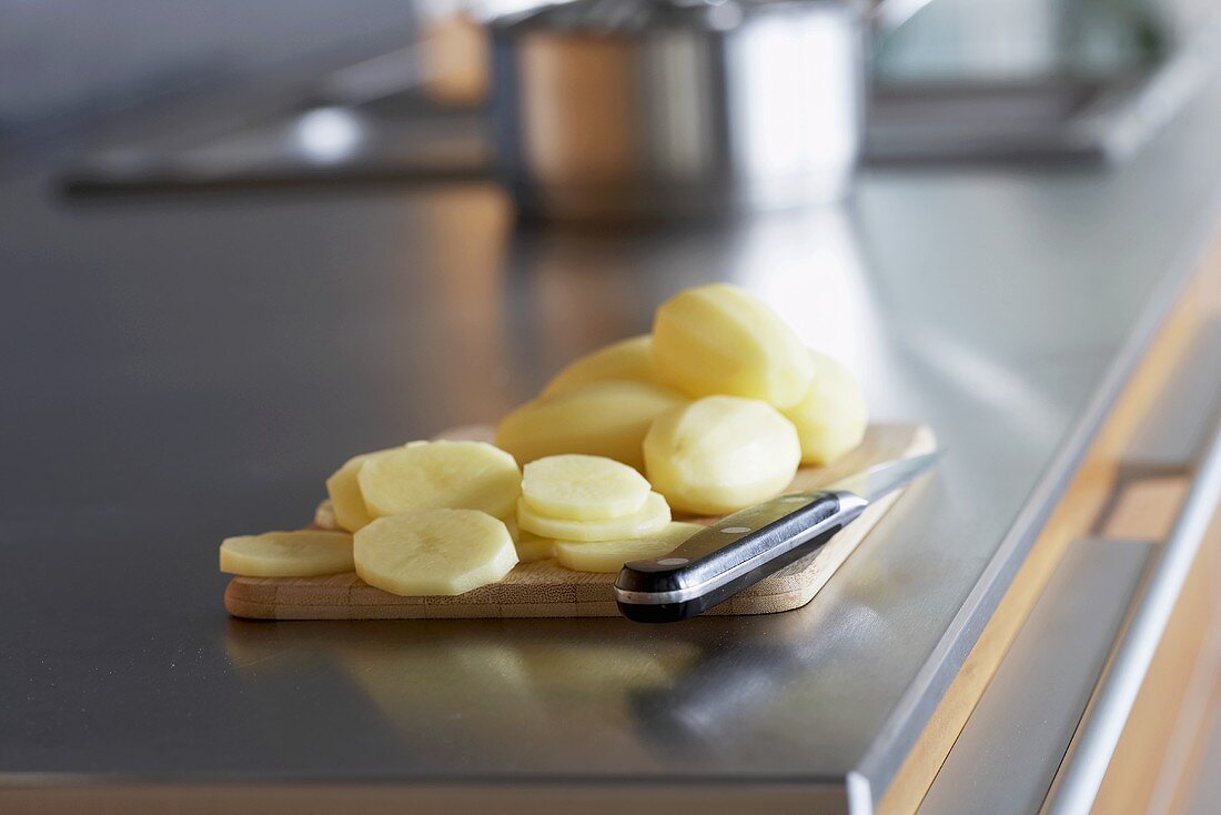 Peeled, sliced potatoes