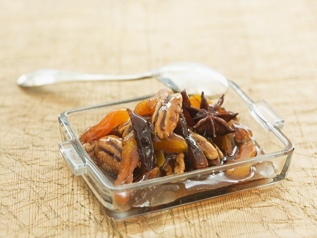 Apricot chutney with pecans and star anise