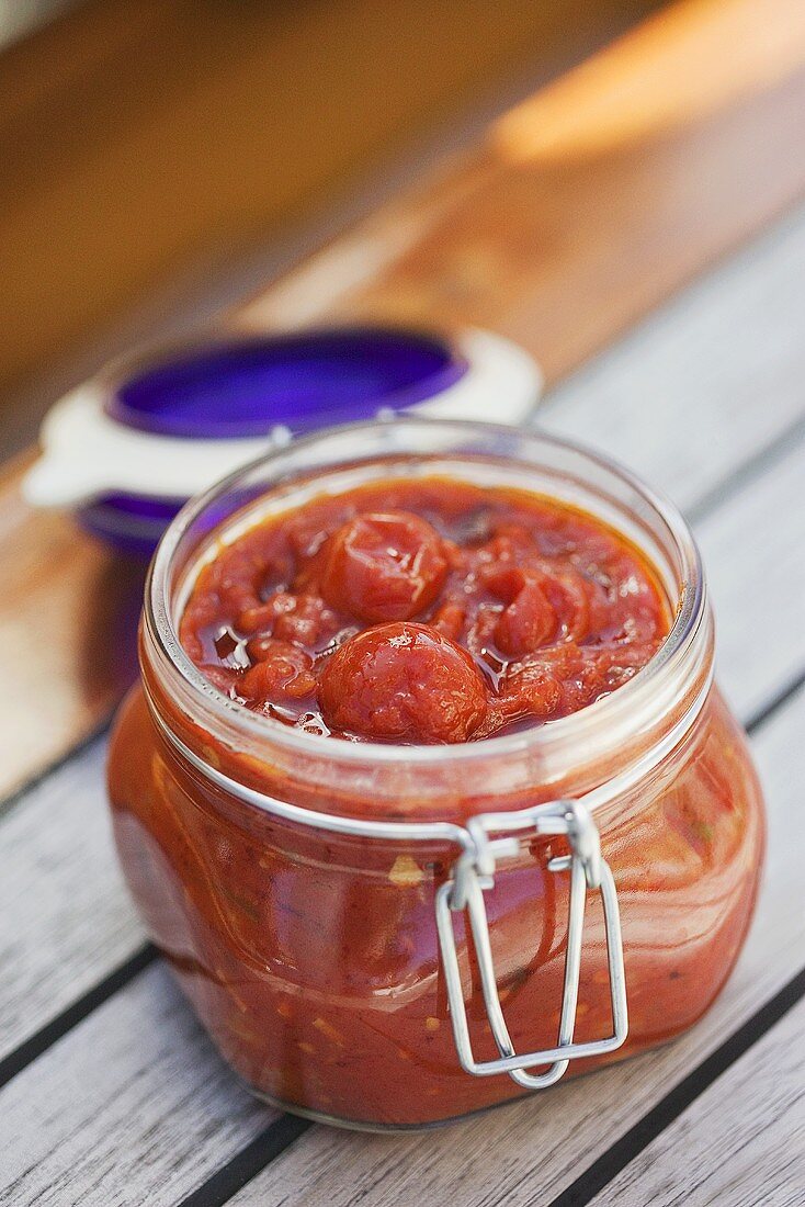 Tomato sauce in a preserving jar