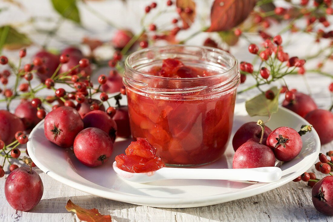 Crab apple jam and rose hips