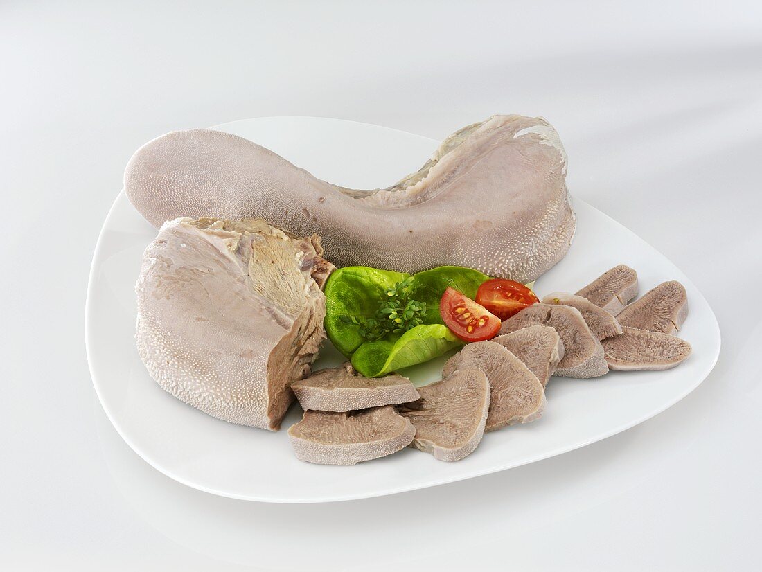 Veal tongue, cooked