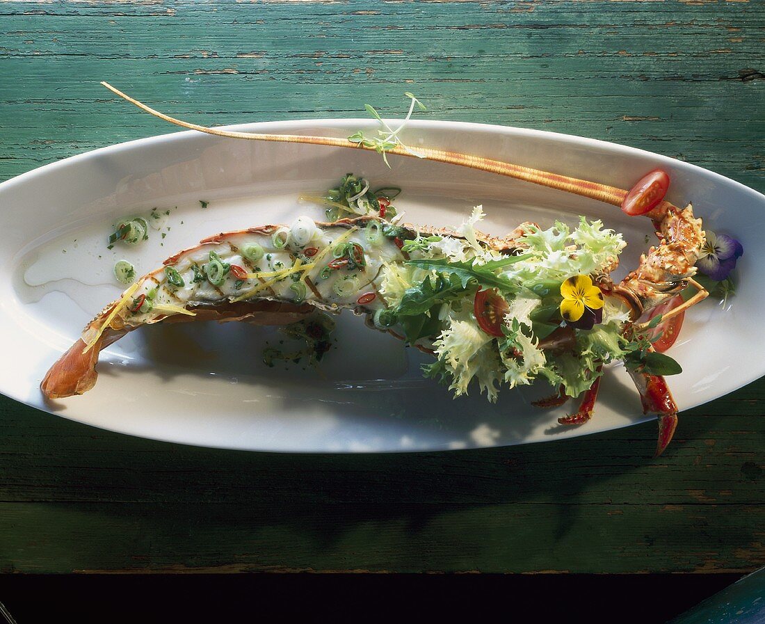 Grilled spiny lobster with salad