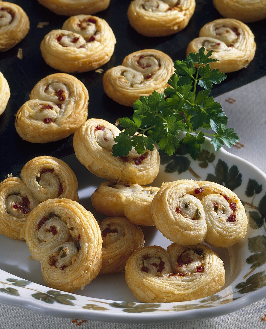 Savoury palmiers with salami filling