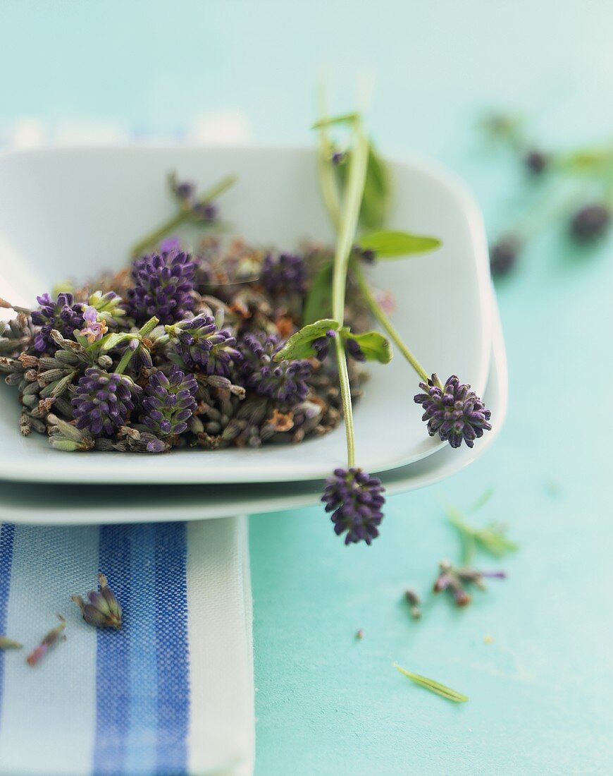 Lavender flowers in a dish
