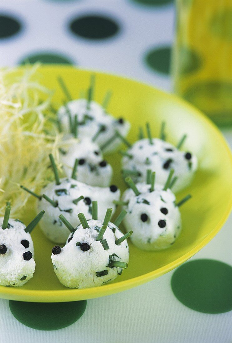 Hedgehogs made with soft cheese and chives