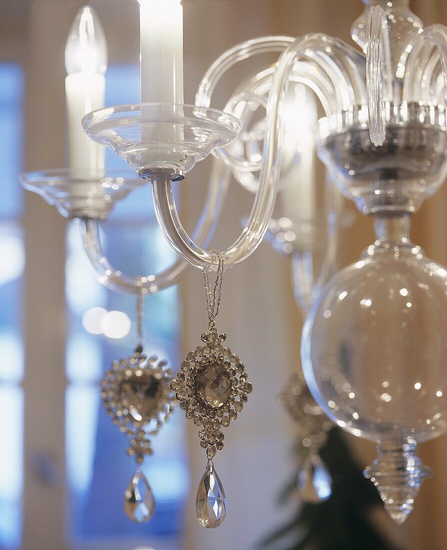 Chandelier with Christmas decorations