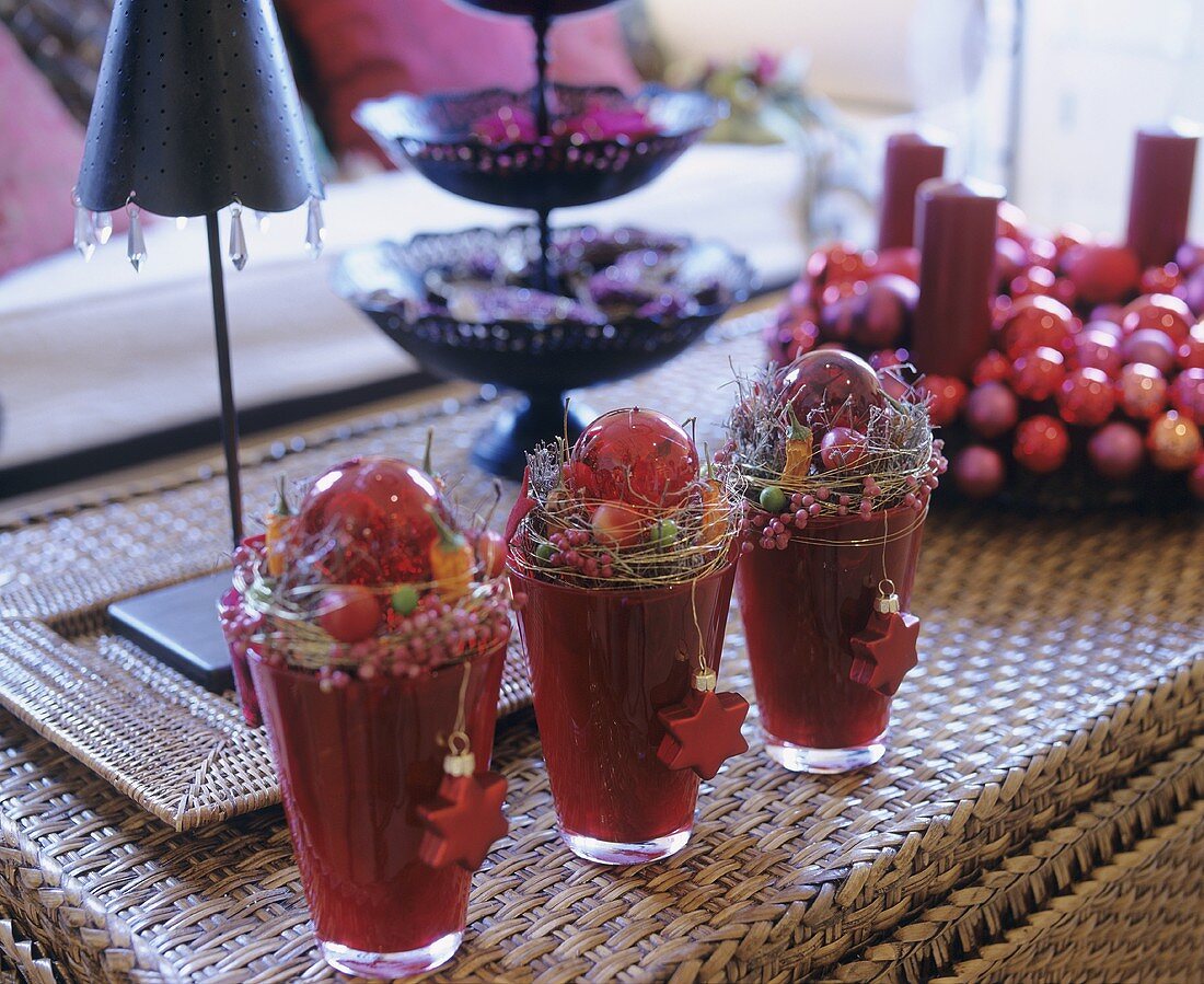 Small Christmas decorations with glass baubles