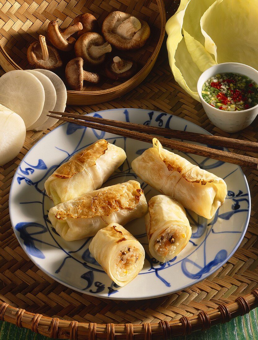 Vietnamese stuffed cabbage leaves with vegetable filling