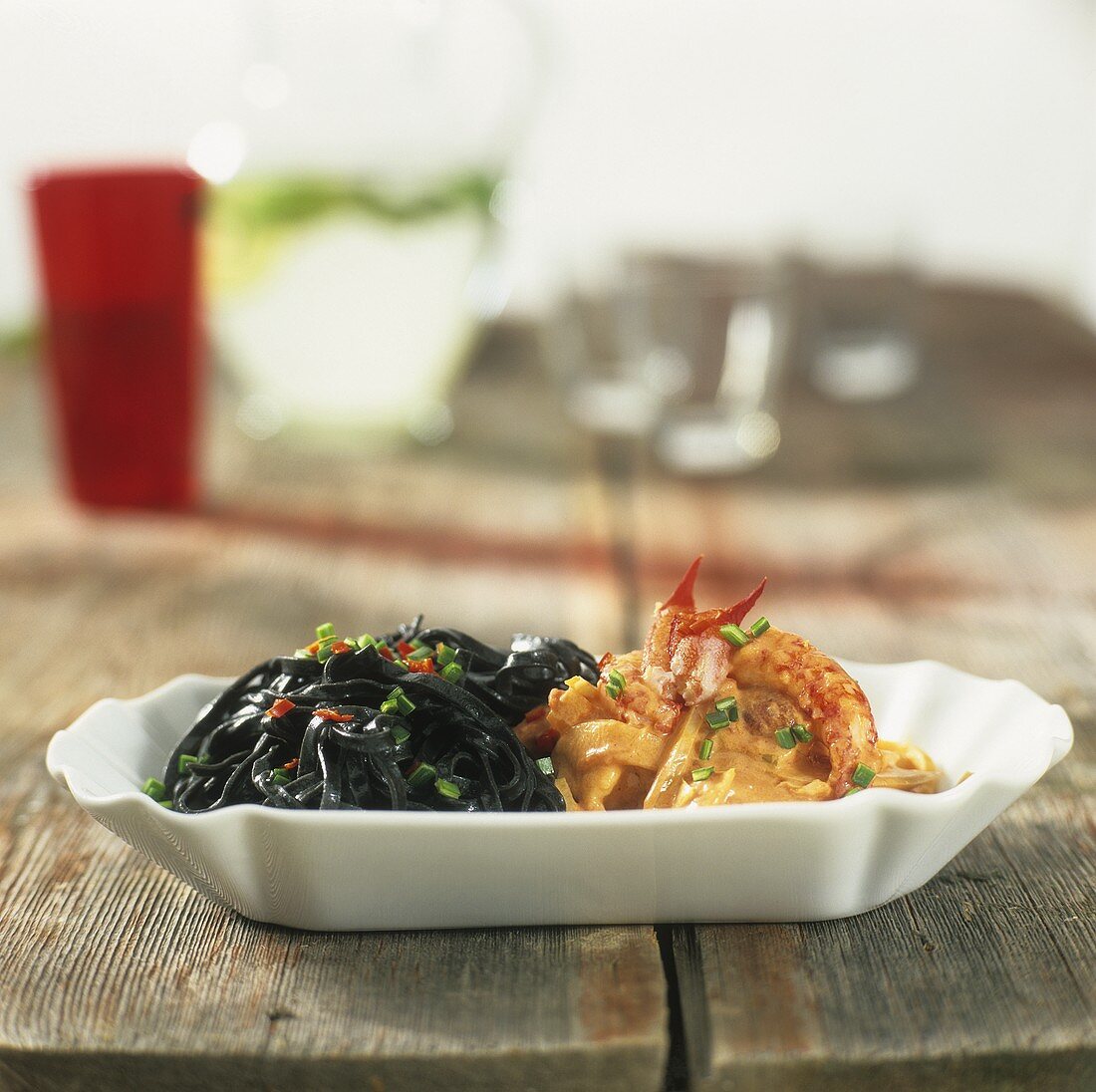 Black pasta with crayfish sauce