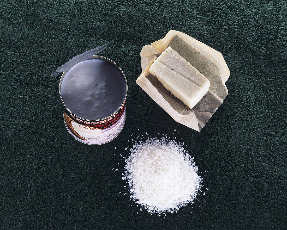 Coconut milk, coconut fat and grated coconut