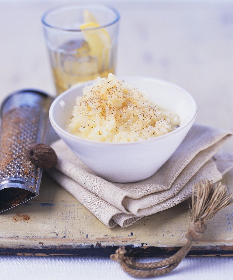 Rice pudding with grated nutmeg