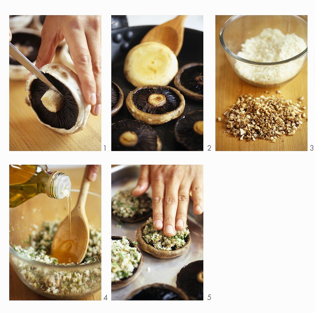 Preparing Portobello mushrooms with nut stuffing