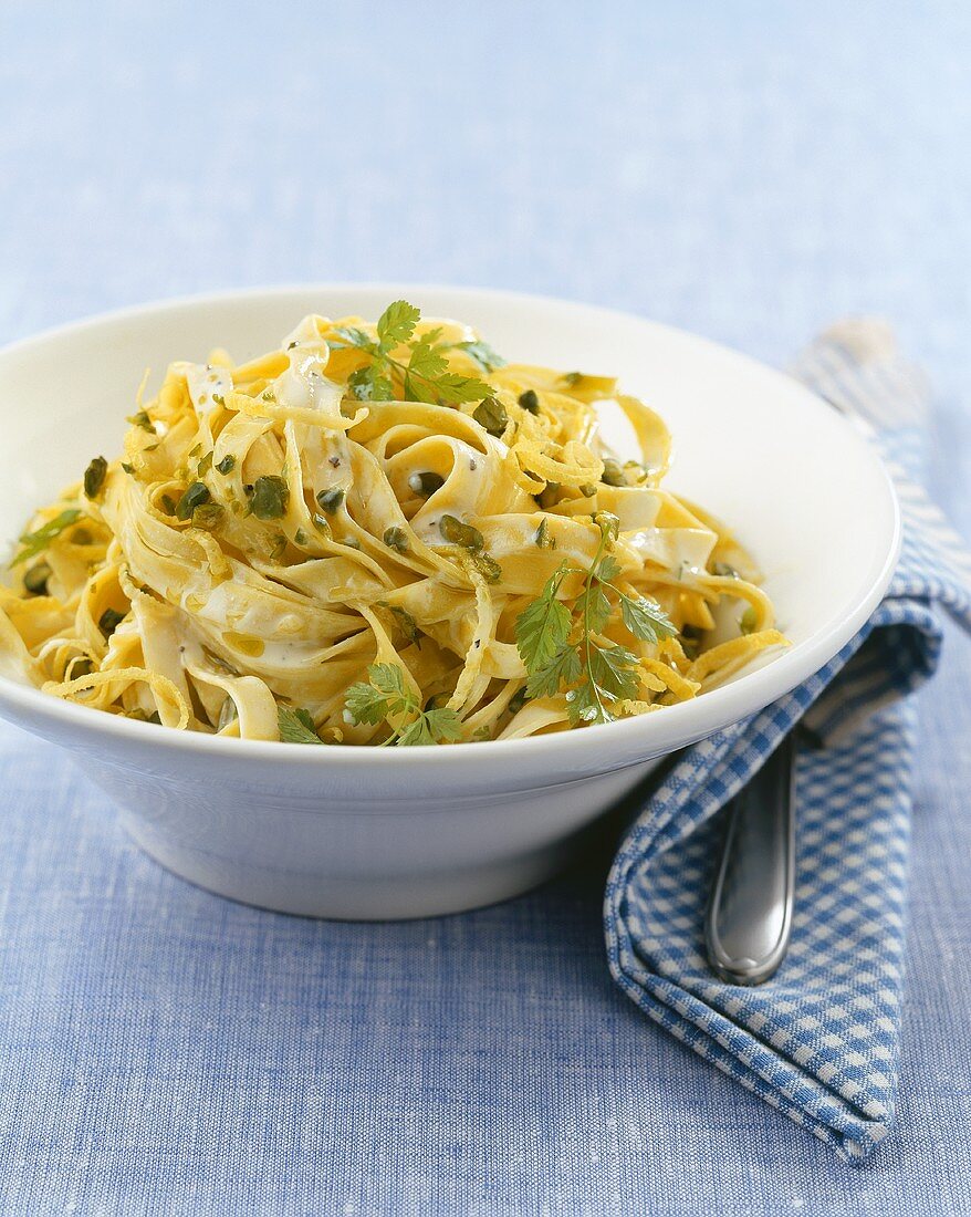 Tagliatelle with pistachios and lemon zest