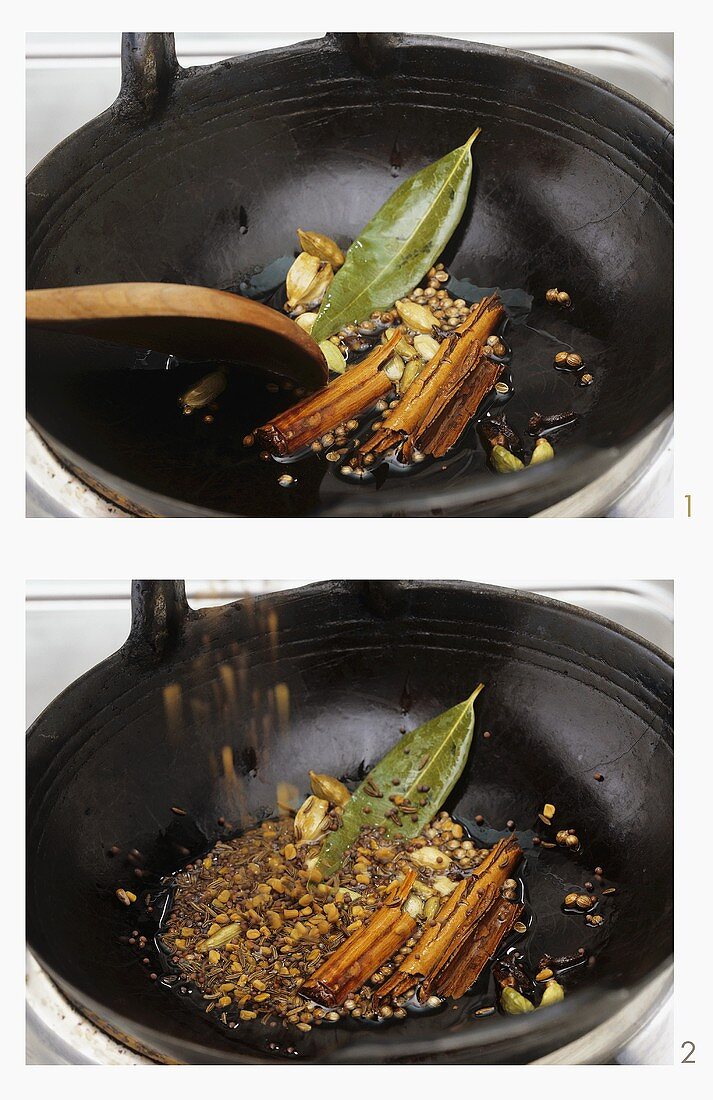 Frying spices in fat