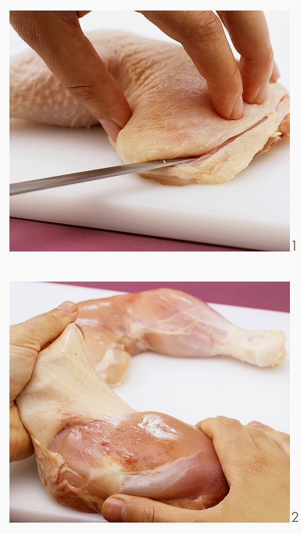 Skinning chicken legs