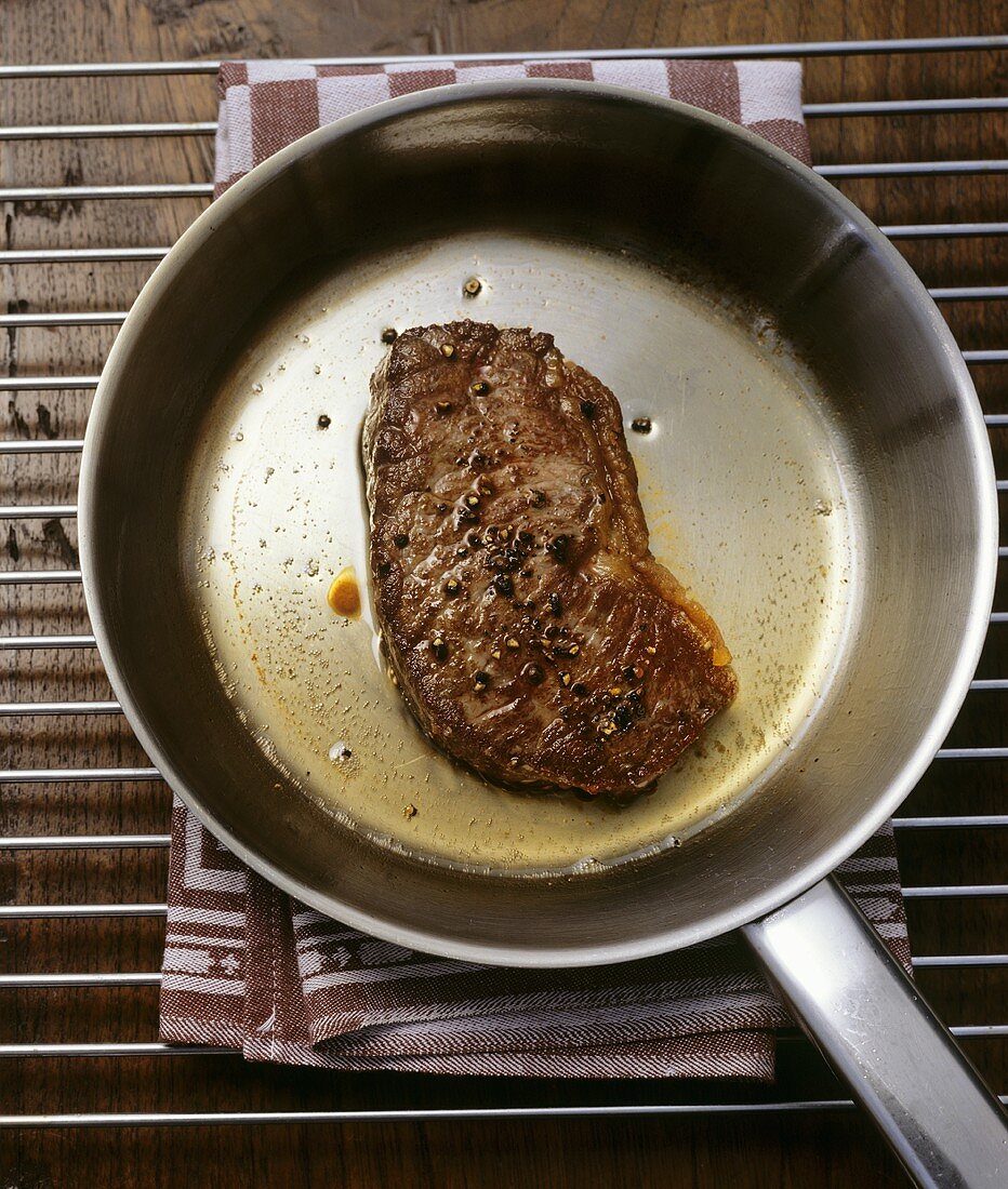 Steak in a frying pan