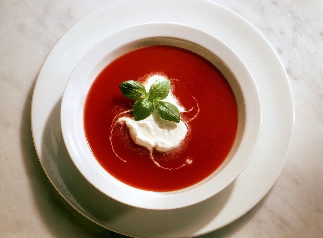 Tomato Cream Soup with Cream Topping