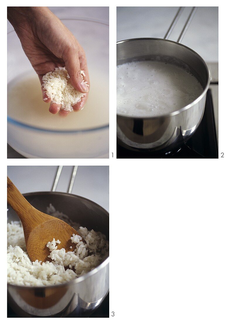 Preparing coconut rice
