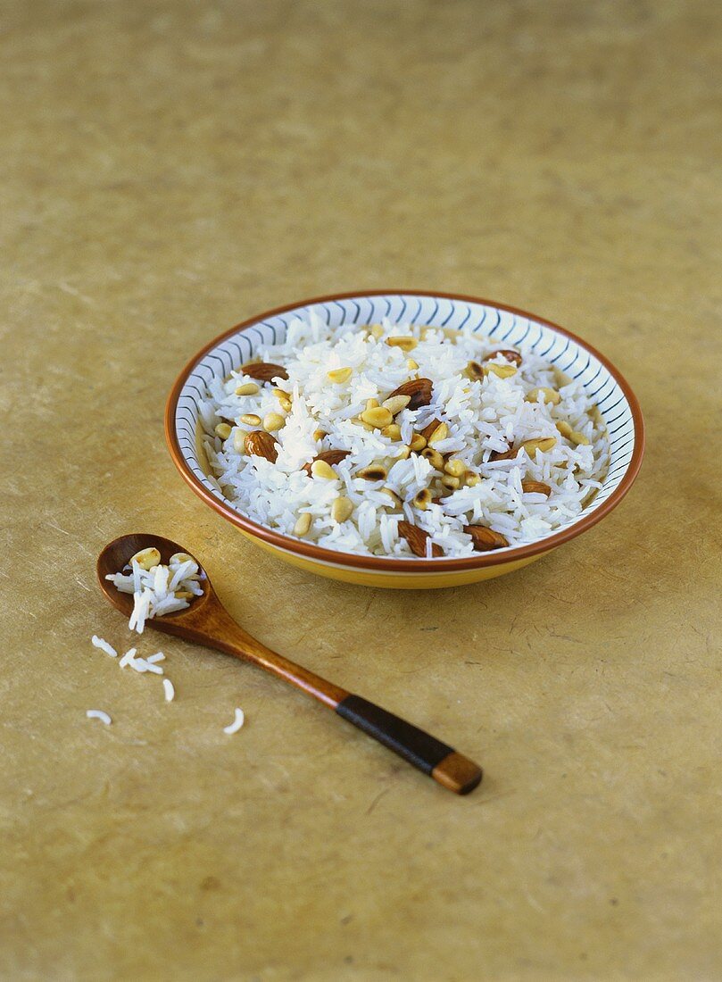 Rice pilau with almonds and pine nuts