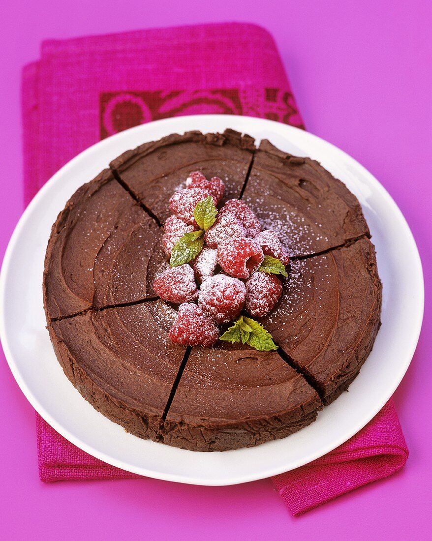Chocolate marquise with raspberries