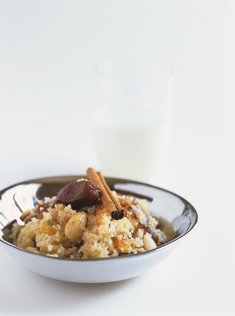 Sweet milk couscous with dried fruit