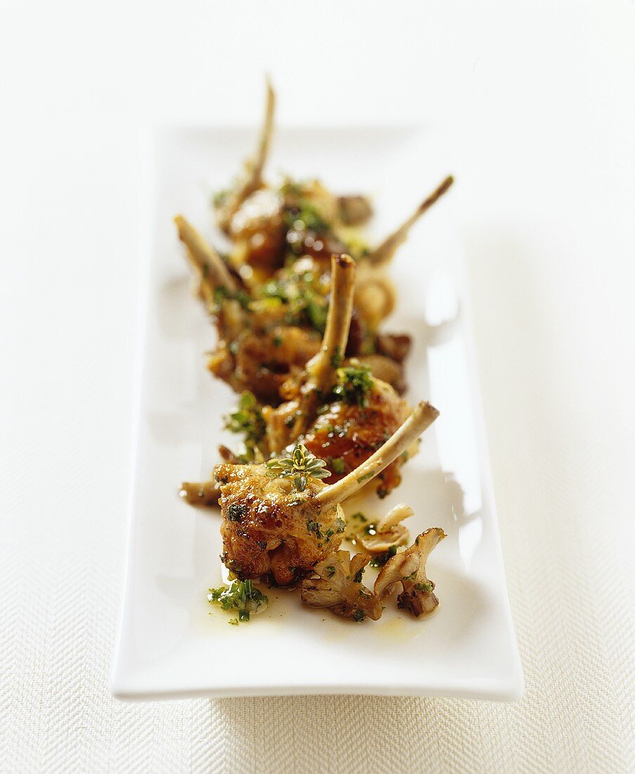 False frogs' legs with honey fungus and fresh herbs