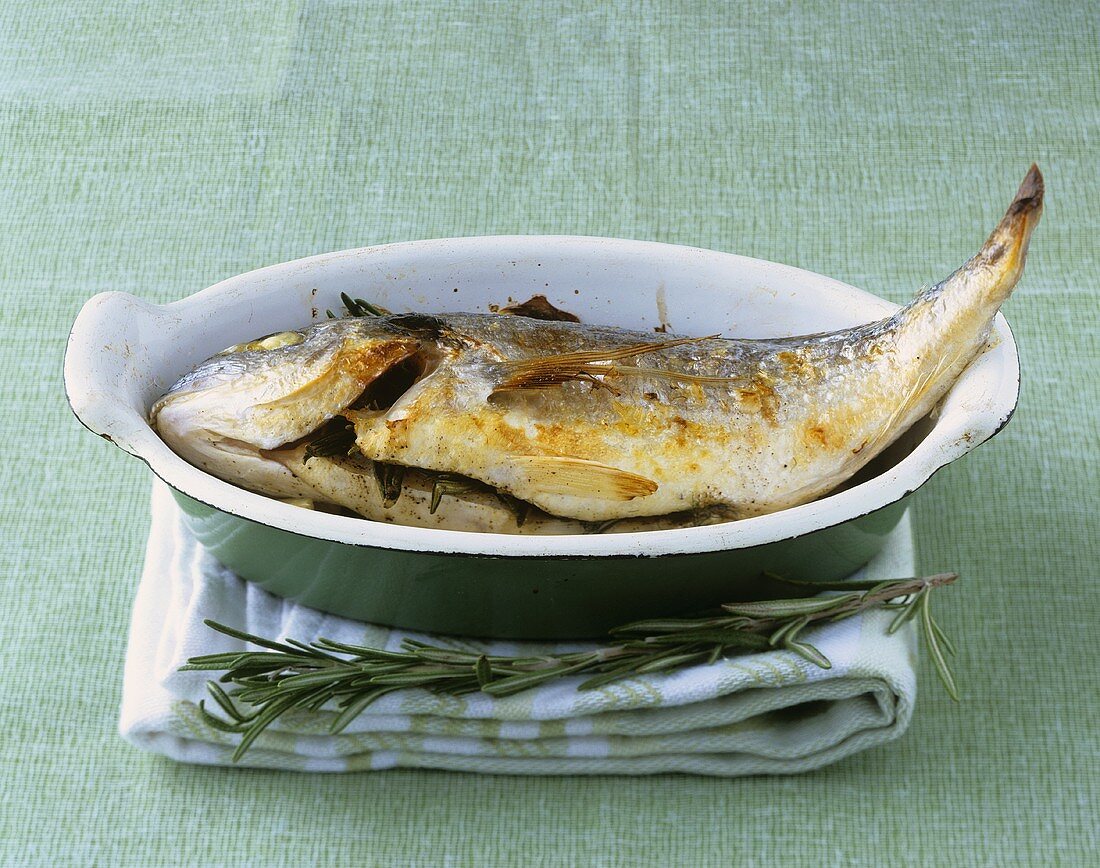 Roasted sea bream stuffed with fennel