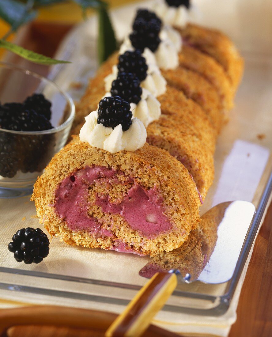 Peach and blackberry roulade